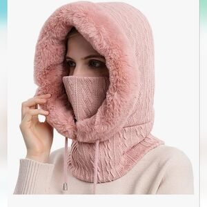 Fleece Hood Winter Hat with Neck Cover Face Cover